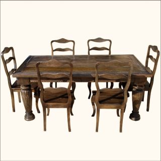 Handcrafted Solid Wood Carved Vintage Style 7pc Dining Table Chair Set Furniture