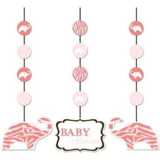 Wild Safari Pink Elephant Hanging Cutouts 3 Ct Baby Girl Shower Party Supply