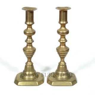 Pair of 2 Antique English Brass Victorian Candlesticks Candle Holders c1880 P79B