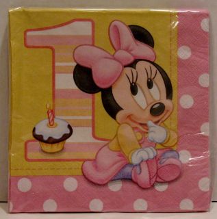 Minnie Mouse First Birthday Party Banner 32 Plates Napkins 16 Cups 2 Tablecovers