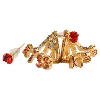 New Fashion Korean Style Lovely Kiss Letters Rhinestone Cute Stud Earrings Red