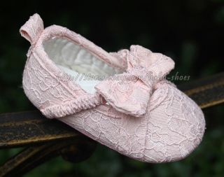 Baby Girls White Pink Mary Jane Soft Sole Lace Bow Walking Shoes Size 1 2 3
