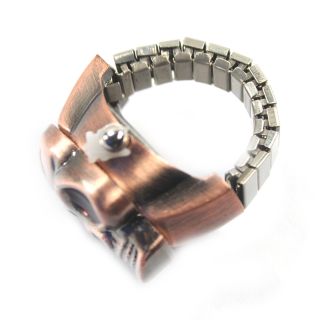 Fashion Men Women Copper Skull Alloy Quartz Pocket Ring Necklace Watch Red