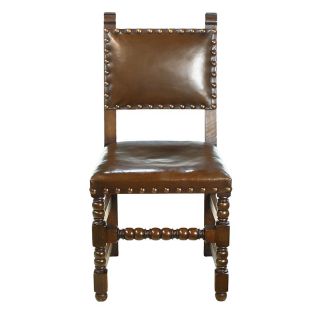 Jacobean Revival 17THC Design Solid Oak Leather Set 4 Dining Chairs X