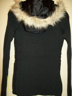 Glimmer by J J Basics Junior Faux Fur Hooded Puffer Knit Jacket Black M