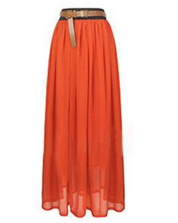 Sexy Lady Chiffon Pleated Retro Maxi Long Dress Elastic Waist Bust Skirt Orange