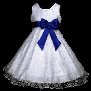 Light Deep Blue White W272 Pageant Wedding x'mas Flower Girl Dress 7 8Y Sz 110