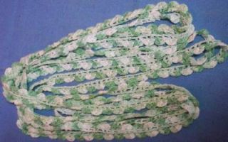 Vintage Hand Crocheted Lace Edging One Continuous Piece 5 8" w 210" L Green Wht