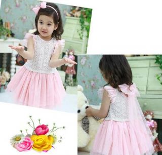 Girls Kids Toddlers Party Pink Blue Tulle Dress Flower Lace Bowknot 2 7Y Clothes
