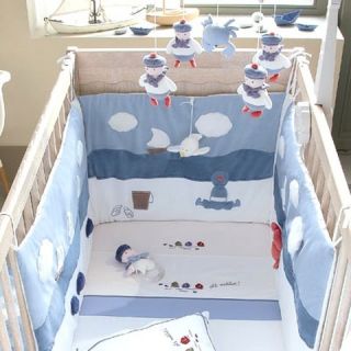 JACADI Baby Boys Crib Bumper Nautica Sailor Sea Bord de Mer Blue White RARE