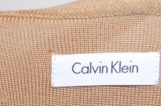 Sexy $129 Calvin Klein Camel Fitted 3 4 Sleeve Ruffle Skirt Sweater Dress