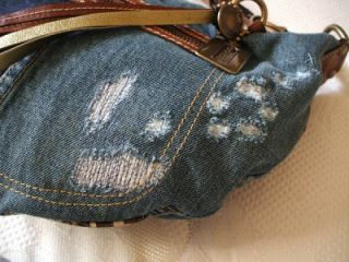Coach Ed Denim Distressed Jeans Patchwork SM Hobo Tote Bag Purse RARE 10015