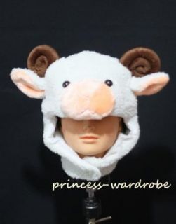 Xmas Christmas Gift White Sheep Goat Wool Unisex Costume Party Warm Hat Present