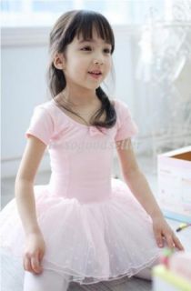 Girl Party Leotard Ballet Tutu Costume Dance Skirt Dress 2 7Y Pink Short Sleeve