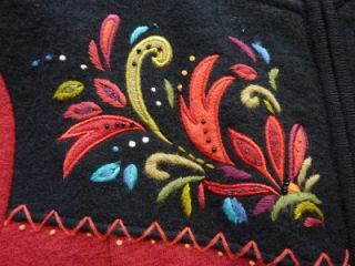 Icelandic Design Red Floral Embroidered Applique Boiled Wool Jacket Coat M $395