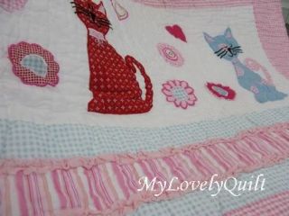 Pussy Cat Applique Hand Quilted Cot Crib Baby Quilt