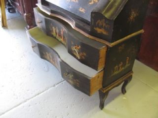 Original Antique Drop Front Oriental Painted Motif Desk 239