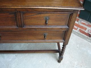 Antique English Tiger Oak Barley Twist Jacobean Chest Drawers or Sideboard Table
