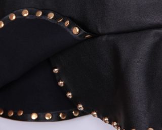 Woman Girl New Autumn Trendy Rivet Sexy Black PU Leather Like Mini Skirt Dress