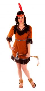 Ladies Womens Adult Red Native Indian Cowboy Western Fancy Dress Costume 1 Size