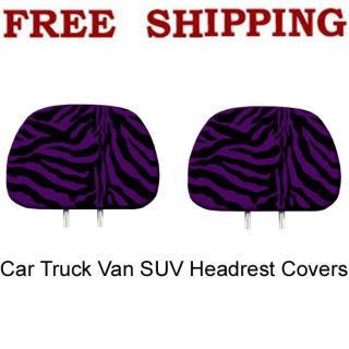 New 2pc Purple Zebra Tiger Print Headrest Covers Match Seat Covers Floor Mats