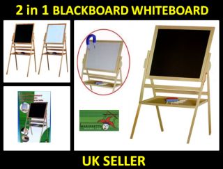 2 in 1 Wooden Blackboard Whiteboard Easel Stand Board Art Learning Kids Playroom