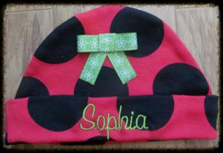 Personalized Monogram Custom Baby Red Black Polka Dot Ladybug Hospital Hat Cap