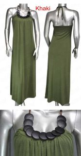 Women Beaded Halter Long Maxi Beach Dress Backless Render Tops Fitted Party