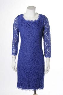 Diane Von Furstenberg Royal Blue Embroidered Lace Long Sleeve Shift Dress Size 8