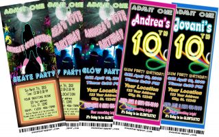 Neon Glow Birthday Party Ticket Invitations VIP Pass Favors U Print