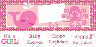 Ocean Preppy Girl Birthday Party Pink Giant Banner Multi Occasion Stickers