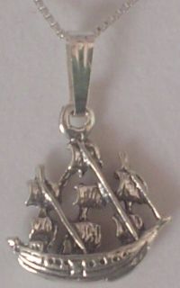 Treasure Island Sterling Silver Pirate SHIP Charm Necklace Pendant Jewelry Story