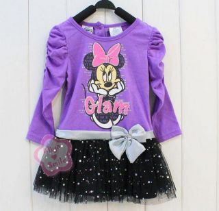 Girls Minnie Mouse Top Party Dress Kids Sequin Skirt Costume Clothing Sz 2 3 4
