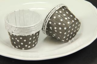 24x Cupcake Liners Baking Candy Nut Cups Black Grey Polka Dot Small