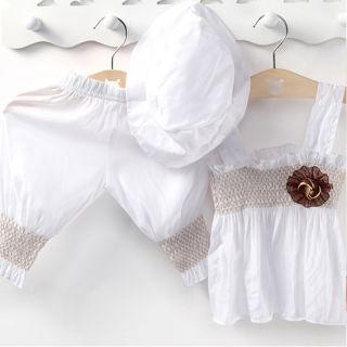 New White Baby Girl Kid Ruffle Top Pants Hat Dress Set Outfit Costume Clothes