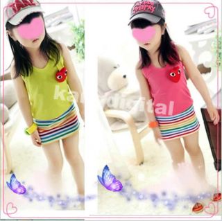 Baby Girls Kids Colorful Striped Vest Dress Skirt Sundress Summer Clothing 5Size