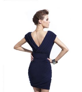 Fashion Lady Sexy Deep V Neck Wrap Over Detail Tulip Shape Evening Party Dress