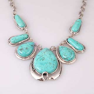 New Women Lady Girl Oval Turquoise Pendant Necklace Chain Copper 