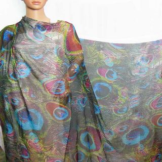 By 0 5 Meter Gorgeous Polyester Chiffon Digital Peacock Print Fabric Dressmaking