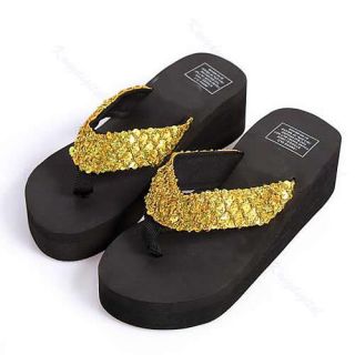 Fashion Womens Cool Summer Sandals Platform Flip Flops Casual Sequin Slipper