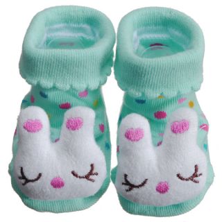 Baby Girl Newborn Toddler Cartoon Anti Slip Sock Shoes Boot Slipper Green Rabbit