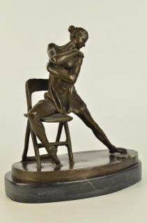 Hot Sexy Girl Posing on A Chair Bronze Sculpture Marble Statue Figurine Erotic