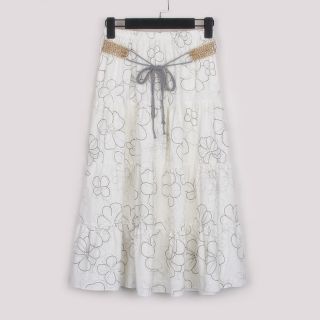 Ladies Boho Floral Printed Pleated Skirt Knee Length Elastic Waist Linen Skirt
