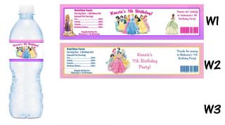 Princesses Printed Water Bottle Labels Birthday Party Favors Princess