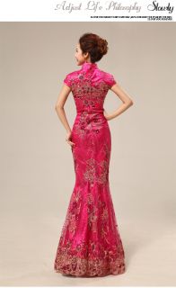 New China Cheongsam Lace Gown Patty Wedding Evening Long Dress 3 Colors Sz s XL