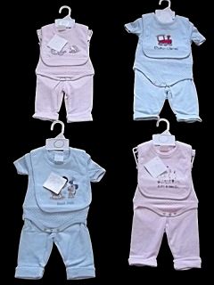 Cute New BEBE Bonito 3 PC Baby Boys Girls Trouser Top Bib Outfit NB 0 3 3 6 Mths