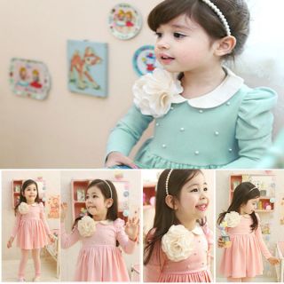 Girls Kids One Piece Tutu Dress Lapel Flowers Pearl Skirts Party Costume 2 8Y
