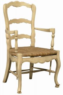 Pair New French Country Style Ladderback Arm Chair Antique Cream Rush Seat