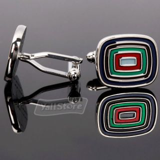 New Design Colorful Art Circles Square Model Men`s Wedding Party Gift Cuff Links