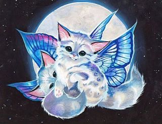 Fairy Cat Moon Creature Fantasy Original Painting Art Nico